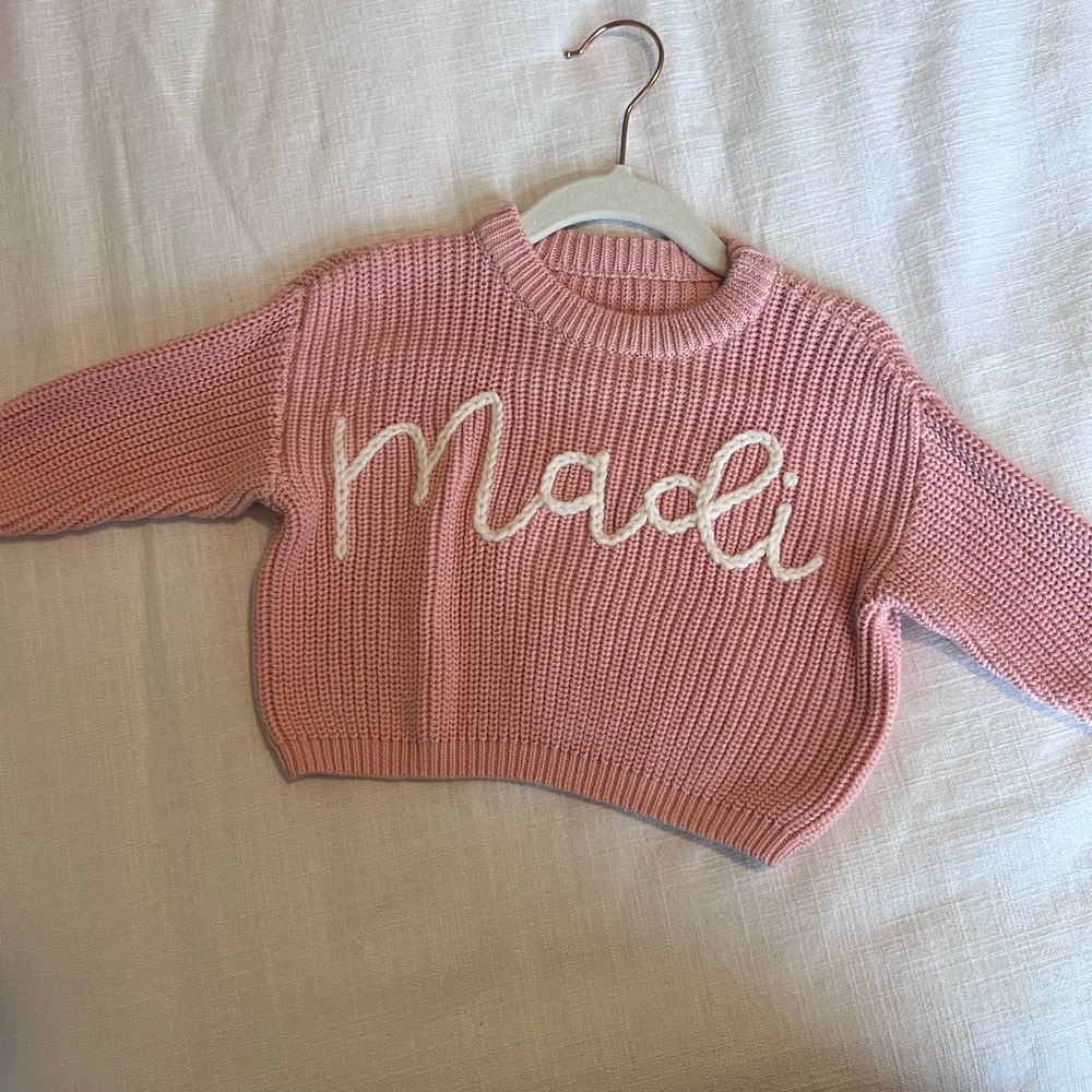Personalized Knit Sweater Custom‎ Name Pullover Pink Girl Toddler